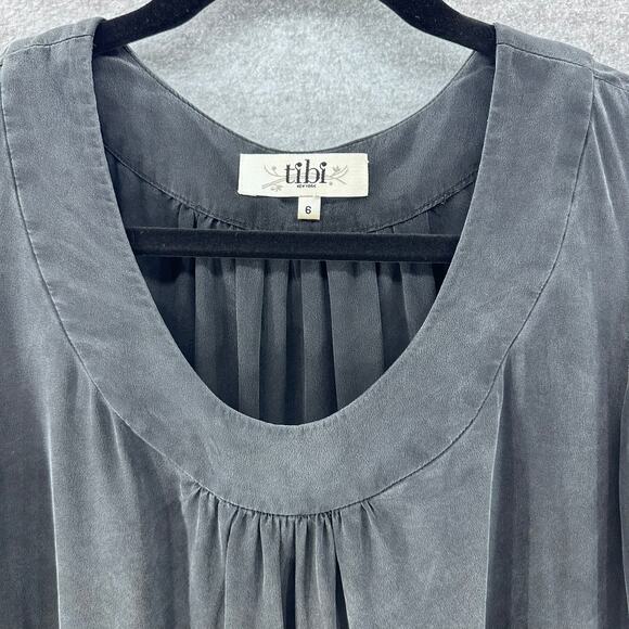 TIBI Women's sz 6 Black 100% Silk Blouse 3/4 length sleeves Loose Fit Y2K - Picture 2 of 9